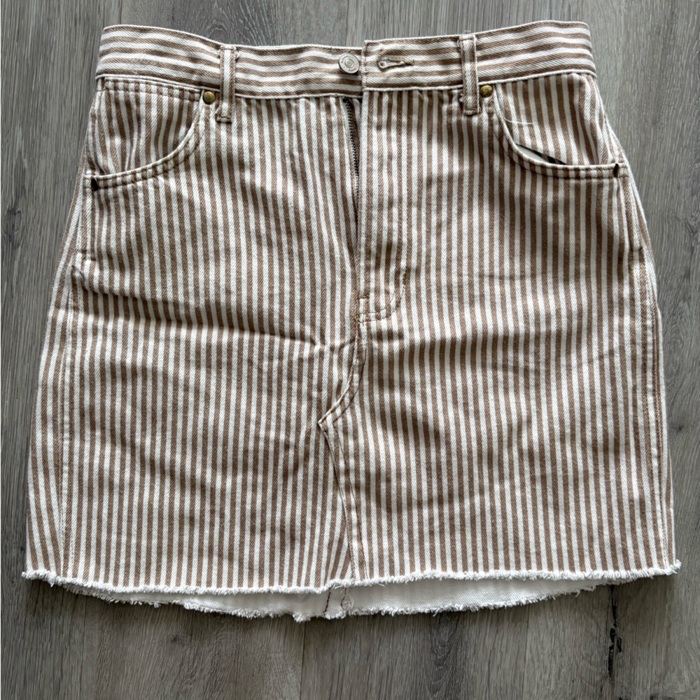 Reformation Tan and White Striped Mini Skirt